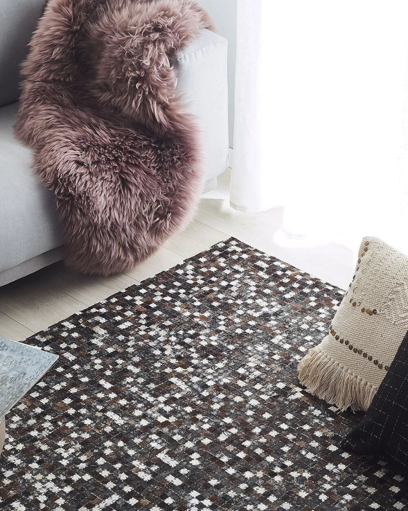 Tappeto tappetino Marrone con Pelle Argento 140 x 200 cm Patchwork Rustico