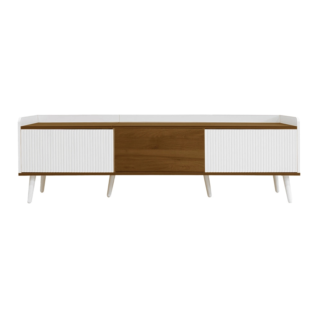 Credenza per TV bianca e naturale in MDF e truciolare; lunghezza 160 cm