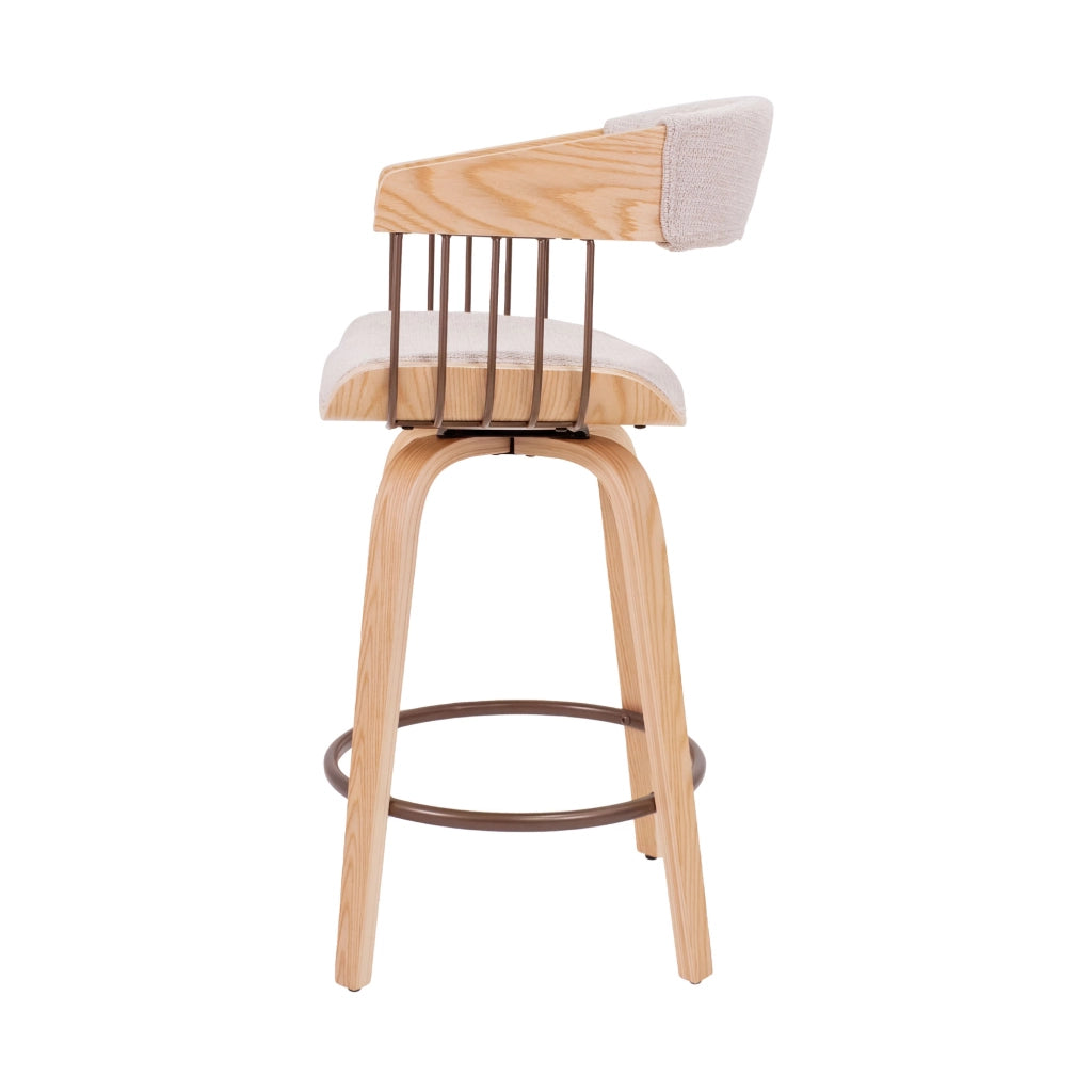 Colonia - Set 2 Sgabelli Imbottiti 49,5x92x37,5 cm Seduta Girevole in Legno Plywood e Tessuto Beige
