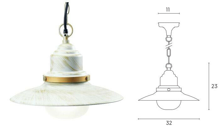 Lampada Sospensione Esterno Sospesa Acciaio Illuminazione Vintage Fisher Sovil Colore: Bianco oro