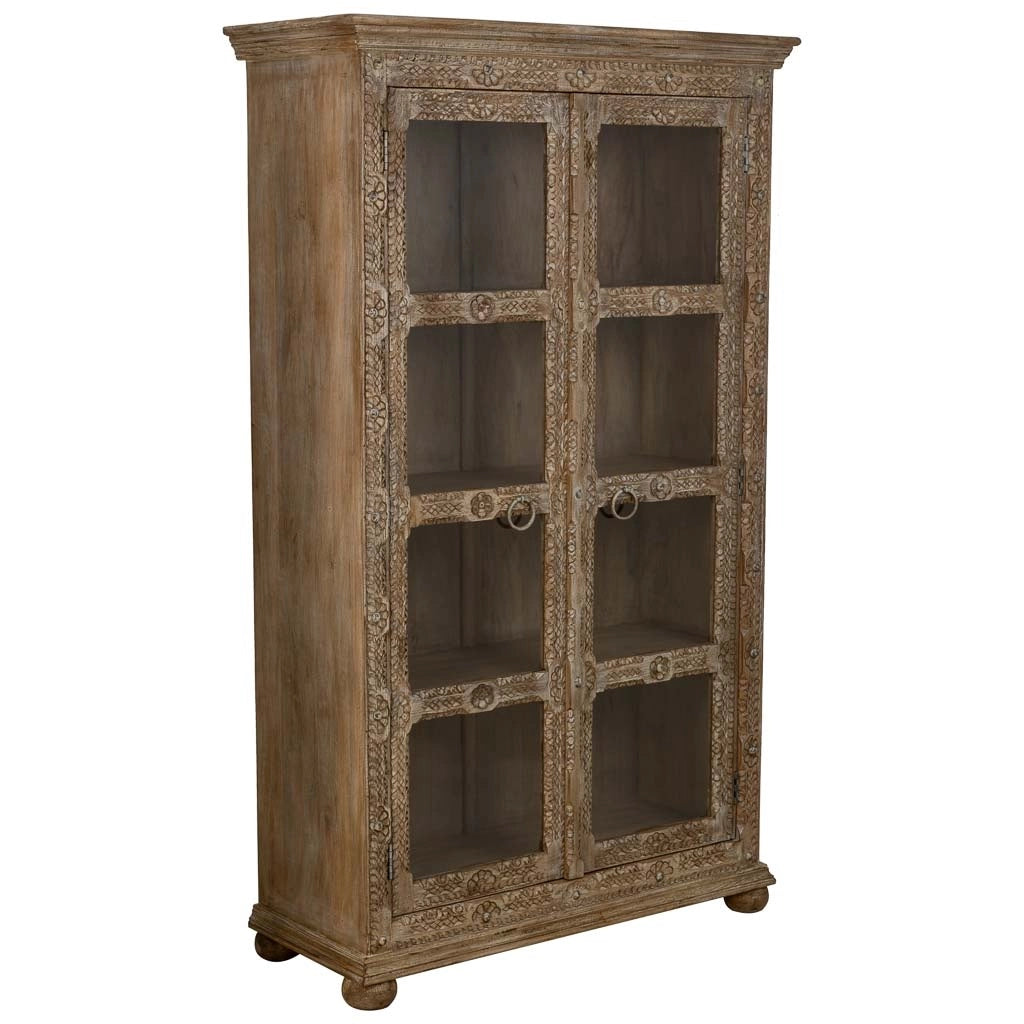 Vetrina in vetro e legno marrone fatta a mano 106x43x180