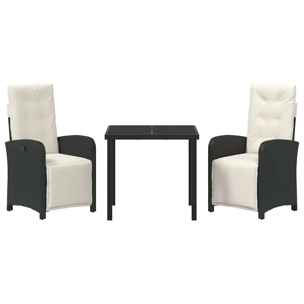 Set da Pranzo per Giardino con cuscino 3 pcs Nero polyrattan 3380302