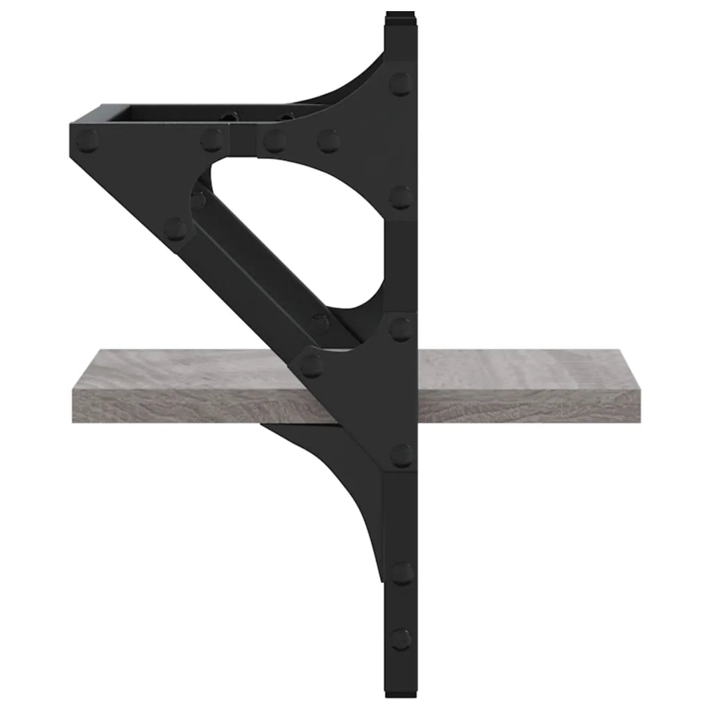 2 pz Mensole a Parete | Scaffale Parete | Ripiano a parete con Aste Grigio Sonoma 20x25x30 cm