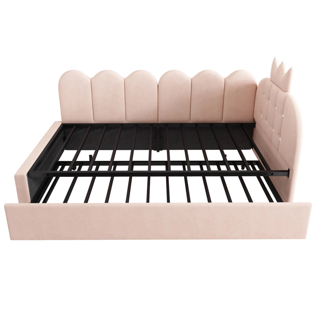 Letto divano a L in velluto rosa con letto estraibile 90x200 cm