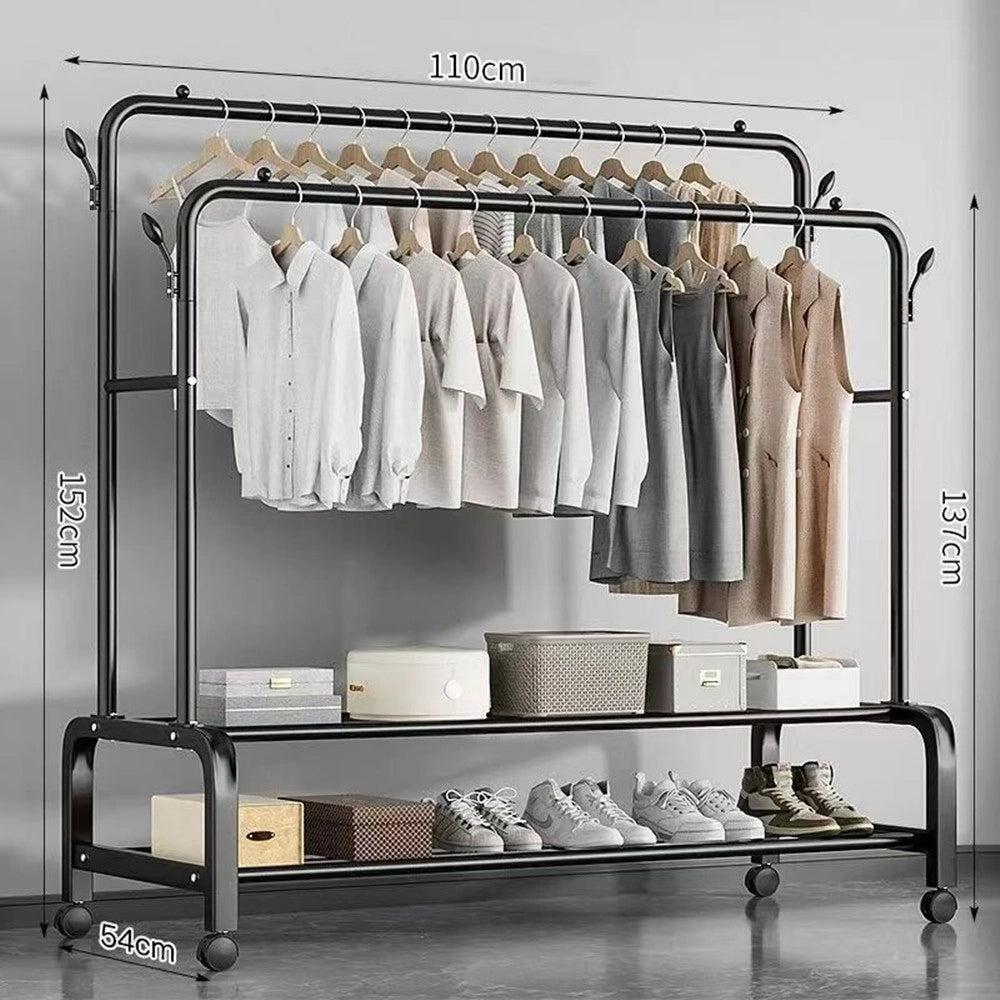 Trade Shop - Appendiabiti Doppia Asta Con Scarpiera Scaffale Espositore Per Ingresso Camera Ufficio -