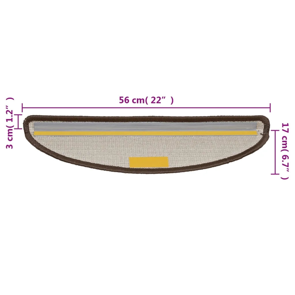 Tappetini per scale 15 pz 56x17x3 cm Marrone Semicircolari 133895