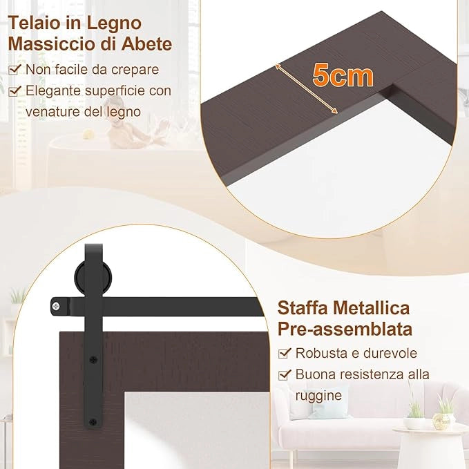 Specchio da Parete 100 x 66 cm, Specchio Rettangolare con Cornice in Legno Massiccio e Staffa in Metallo, Decorazione da Parete per Soggiorno Ingresso Bagno, Marrone (Noce)