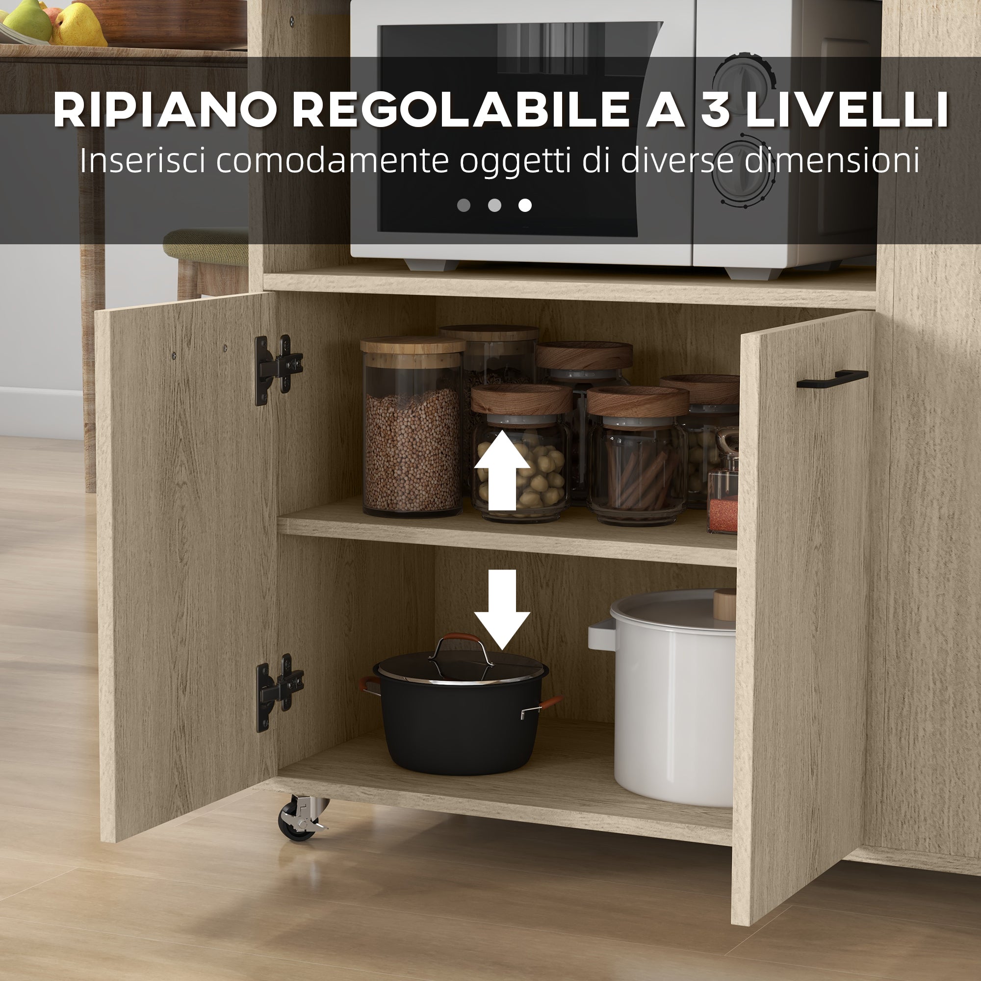 Carrello da Cucina con Ripiano 2 Ante 75x40x80,5 cm in Truciolato Rovere e Nero