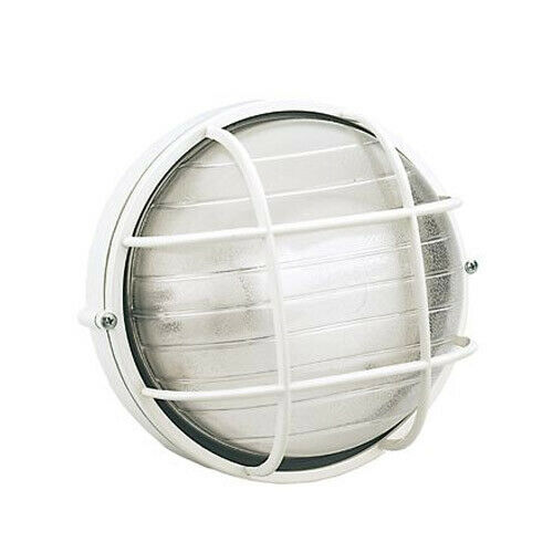 Plafoniera Tonda Muro da Esterno Lampada Parete Gabbia Illuminazione Luce Sovil Colore: Bianca con Gabbia, Dimensione: Grande - H 24 cm