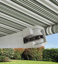 Tende da Sole a Bracci Barra Quadra con Catena Balcone Avvolgibile Alluminio Dimensioni: 3 x 2 m, Colore: Rigato Verde