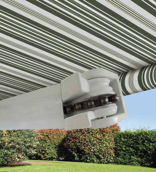 Tende da Sole a Bracci Barra Quadra con Catena Balcone Avvolgibile Alluminio Colore: Rigato Verde, Dimensioni: 4 x 3 m