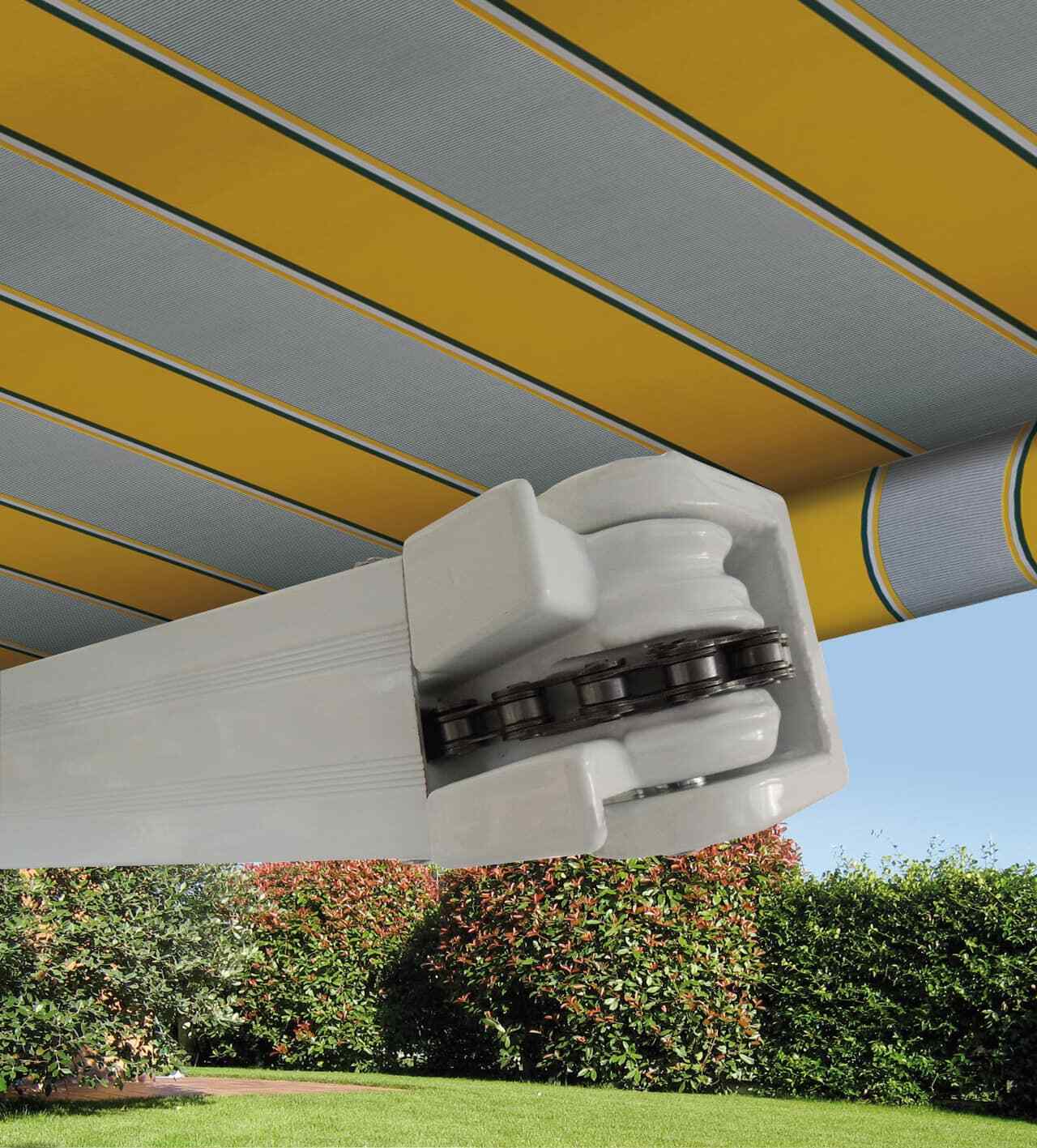 Tende da Sole a Bracci Barra Quadra con Catena Balcone Avvolgibile Alluminio Colore: Rigato Giallo, Dimensioni: 3 x 2 m