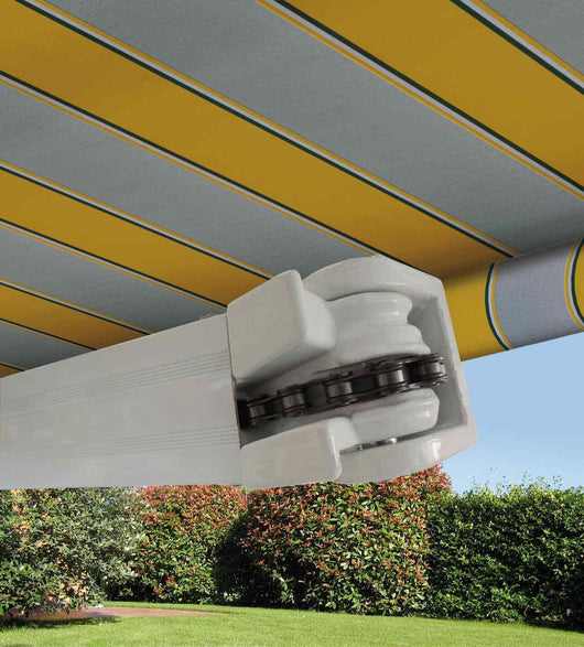 Tende da Sole a Bracci Barra Quadra con Catena Balcone Avvolgibile Alluminio Colore: Rigato Giallo, Dimensioni: 3 x 2 m