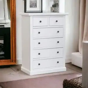cassettiera 4 + 2 cassetti in legno Shabby chic laccato bianco cassetti lisci