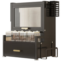 Scaffale Credenza Organizer Portaspezie con Vetrinetta e Cassetto Metallo Nero