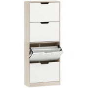 Scarpiera Salvaspazio Slim a 4 Cassetti per 20 Paia di Scarpe 62.5x26x156 cm, color Legno e Bianco