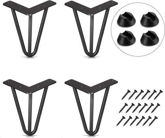 Set di 4 - piedi per tavolo - 10 cm piedi per mobili da assemblaggio - per tavolo da caffè, tavolo da pranzo, scrivania - nero + protezioni per gambe e viti