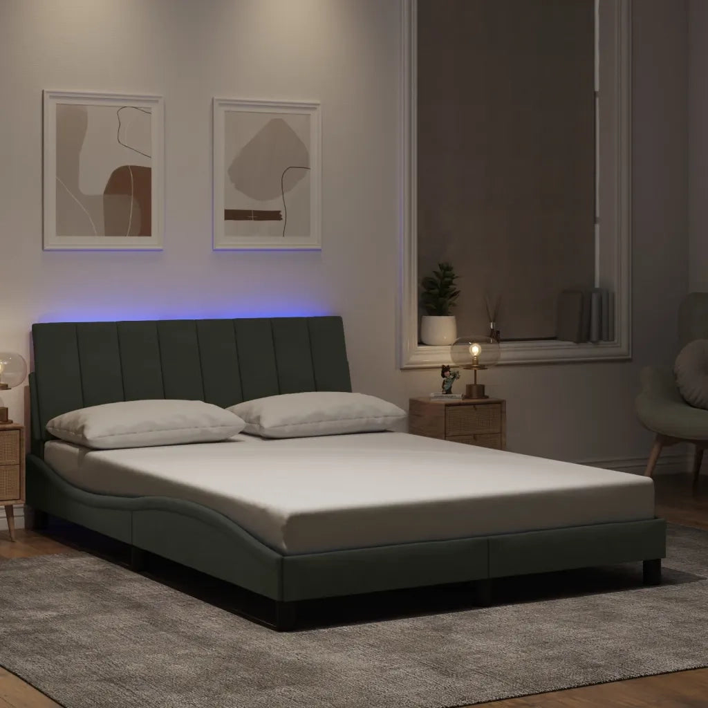 Giroletto con LED senza Materasso Hanko Grigio Chiaro 140x190 cm in Velluto 3213775