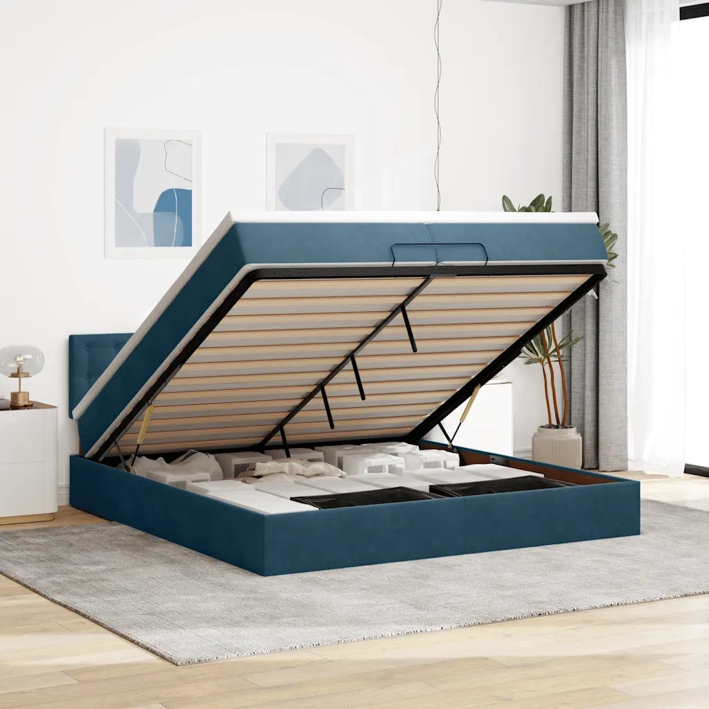 Struttura Letto Pouf con Materasso 200x200 cm in Velluto