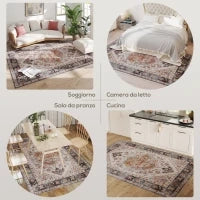 Tappeto Bohemien Antiscivolo e Lavabile a Pelo Corto per Soggiorno e Camera, 230x160 cm, Marrone