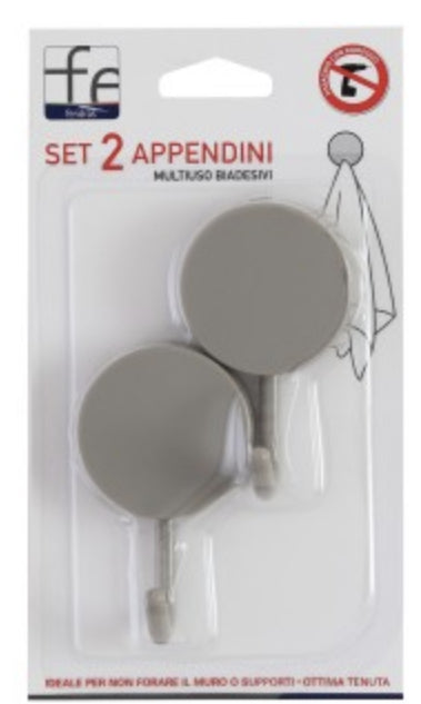 Set 2 appendini multiuso biadesivi in plastica grigia