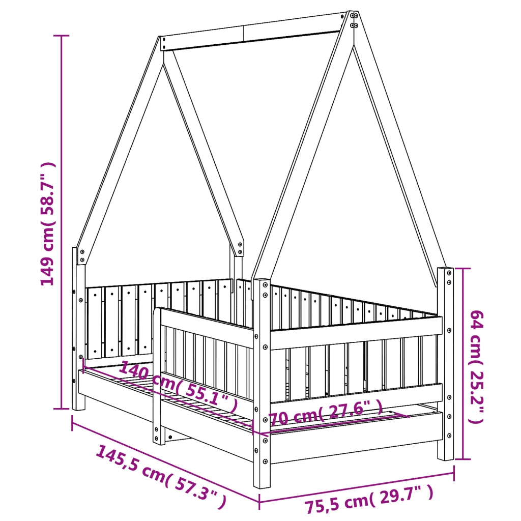Giroletto per Bambini 70x140 cm in Legno Massello di Pino 834501