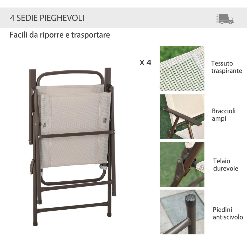 Set Giardino 6 Pezzi in Acciaio con Ombrellone ¨C zephmum ¨C Crema