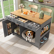 ISOLA CUCINA con 3 cassetti, vano per animali, 120x60x90 cm, MDF, naturale/grigio