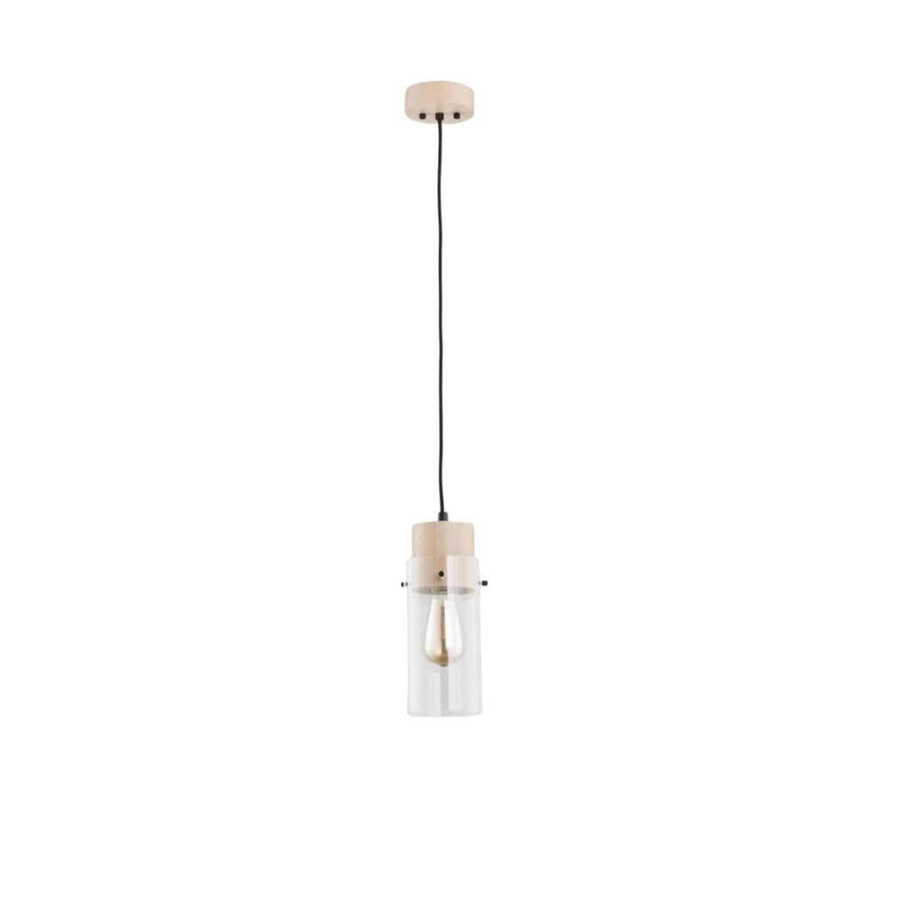 Lampada a sospensione Alfa Tantum legno vetro E27 1luce