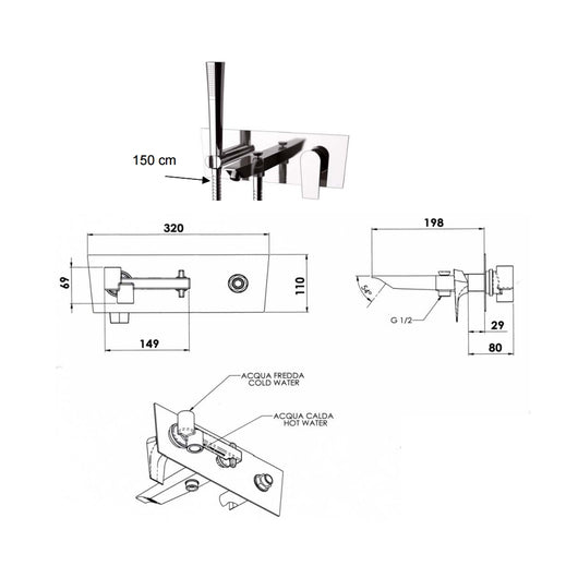 Miscelatore per vasca da incasso con kit doccia - serie diva