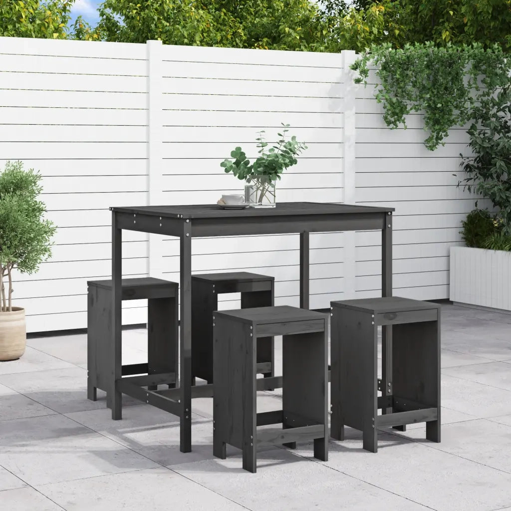 Set Bar da Giardino 5 pz | Set Salotto da Giardino Grigio in Legno Massello di Pino