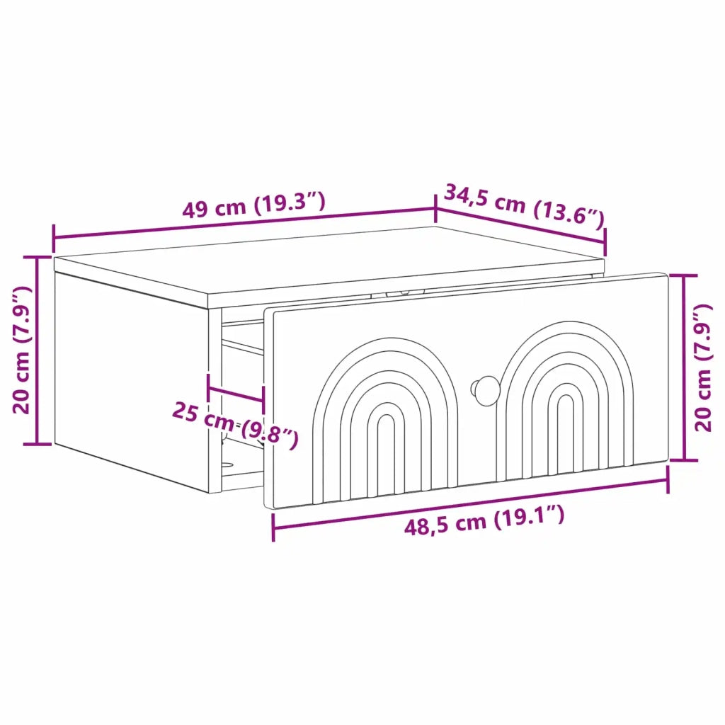 Mobiletto da notte a muro Rovere Artigianale 49 x 34,5 x 20 cm 898123