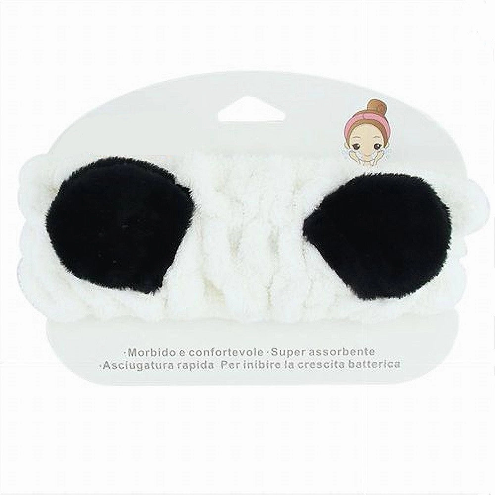 Trade Shop - Fascia Capelli Doccia Shampoo Trucco Asciugamano Spugna Con Orecchie Panda 10731 -