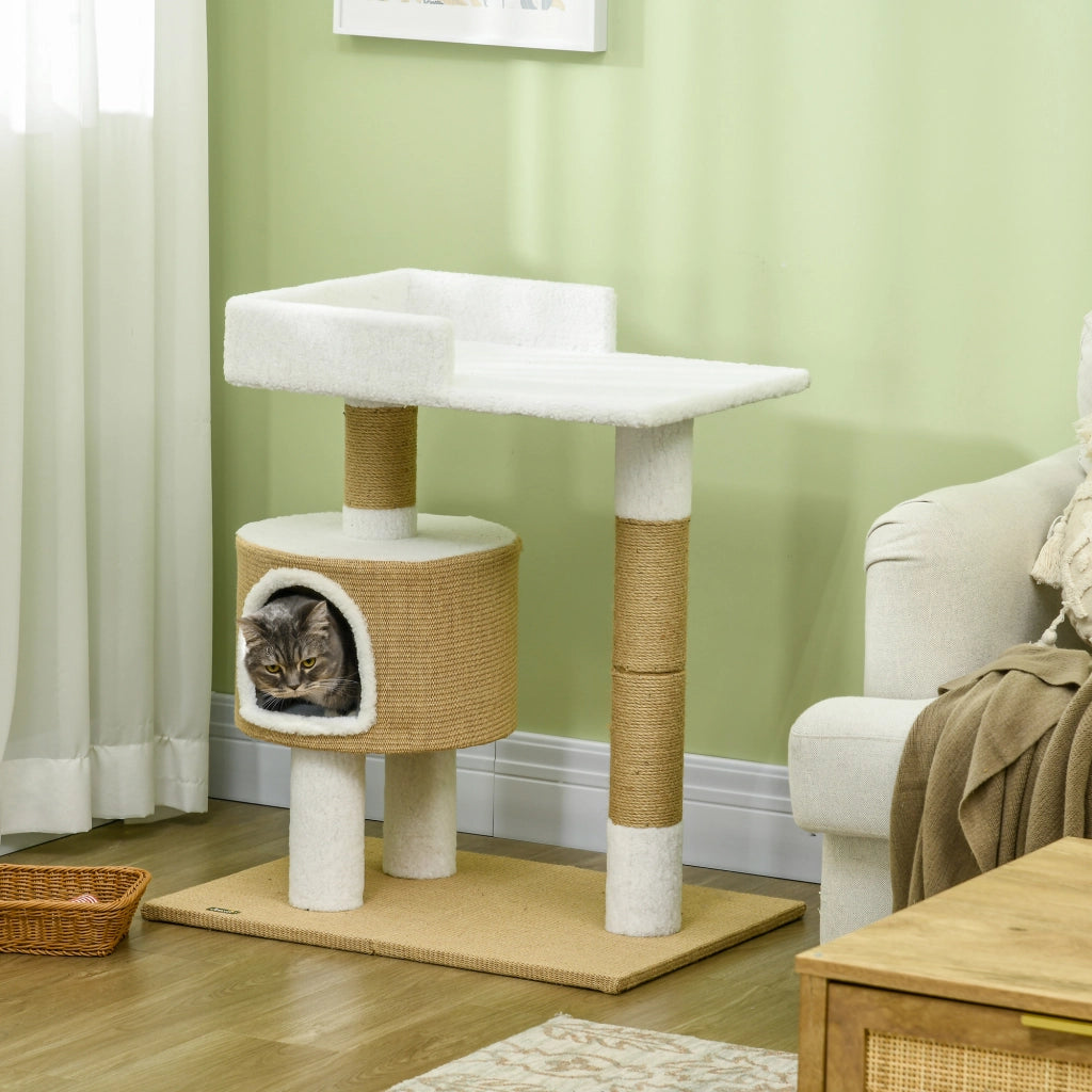 Tiragraffi per Gatti con Cuccia ¨C Xylo ¨C 70x49x79 cm, Naturale e Bianco