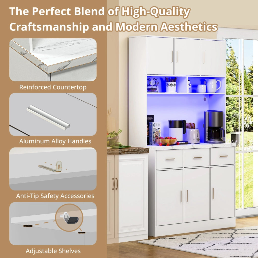 Mobile cucina ULEVR 100x40x180 cm con 6 ante, 3 cassetti, LED multicolore con app e prese USB