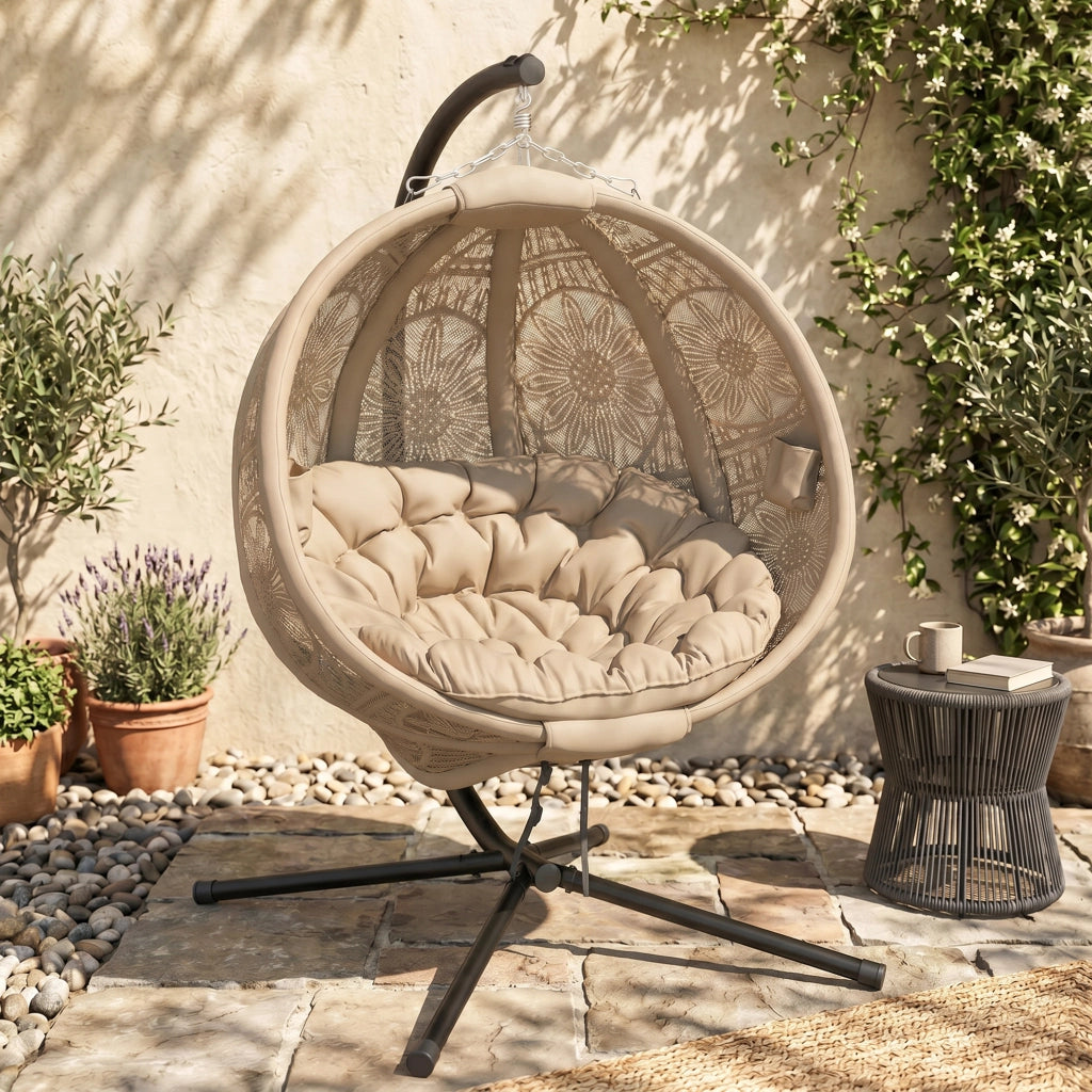Poltrona sospesa in rattan ¨C zephmum ¨C beige e nero 116x125x176