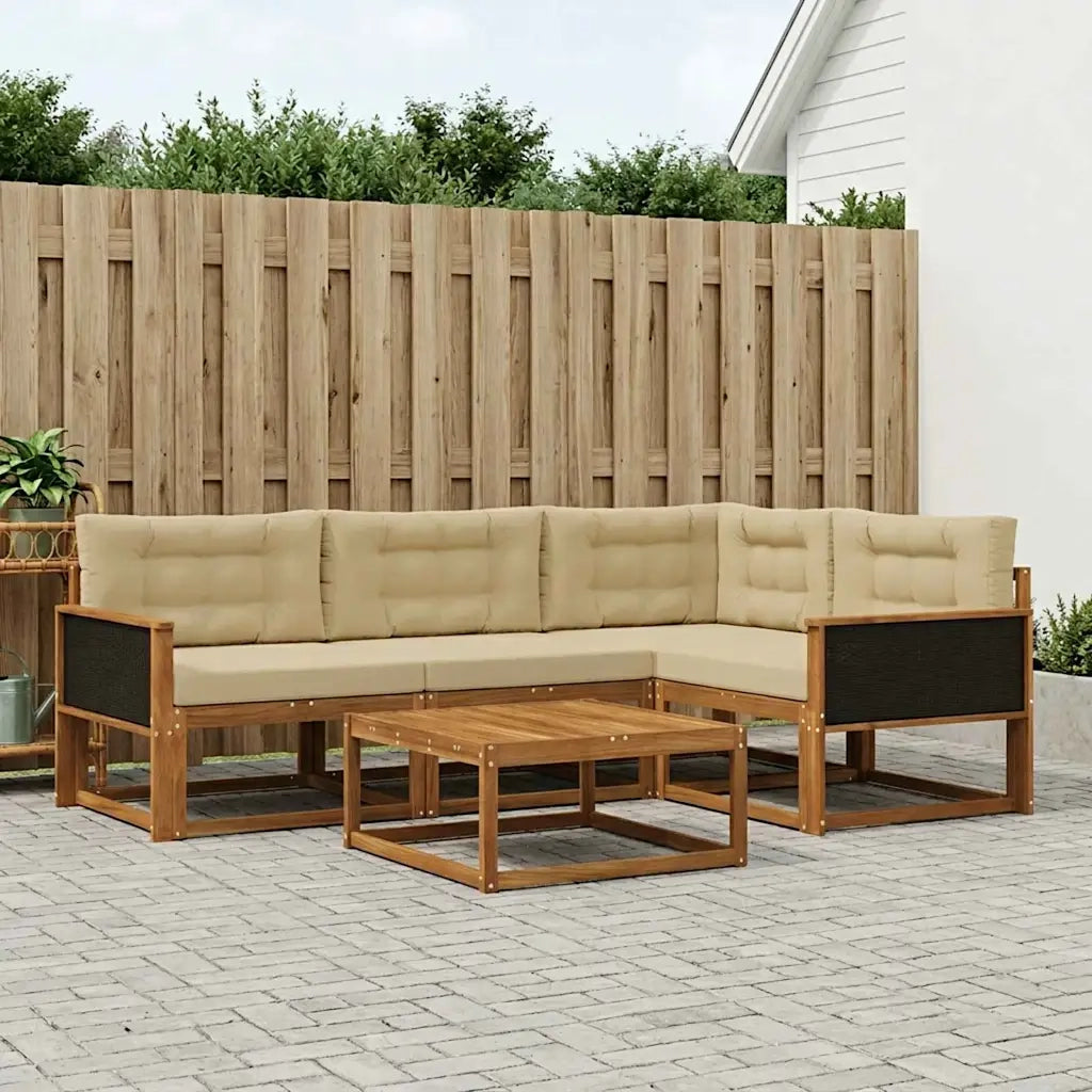 Set di divani da esterno con cuscino 5 pcs Naturale e Beige 3382536