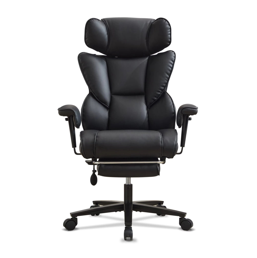 Sedia da Ufficio in Pelle PU Reclinabile 90-130°; Nera; per Studio e Home Office