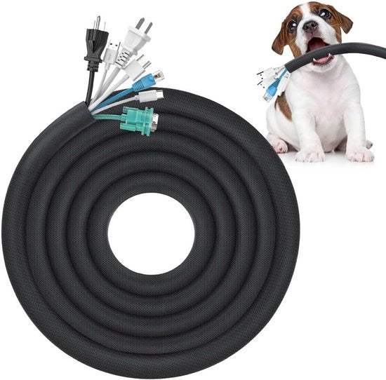 Cavo elettrico autoisolante 3 metri x 25 mm - Reticolo di protezione cavo per cani e gatti - Estensibile e intrecciato - Adatto per il mordere di animali domestici - Nero