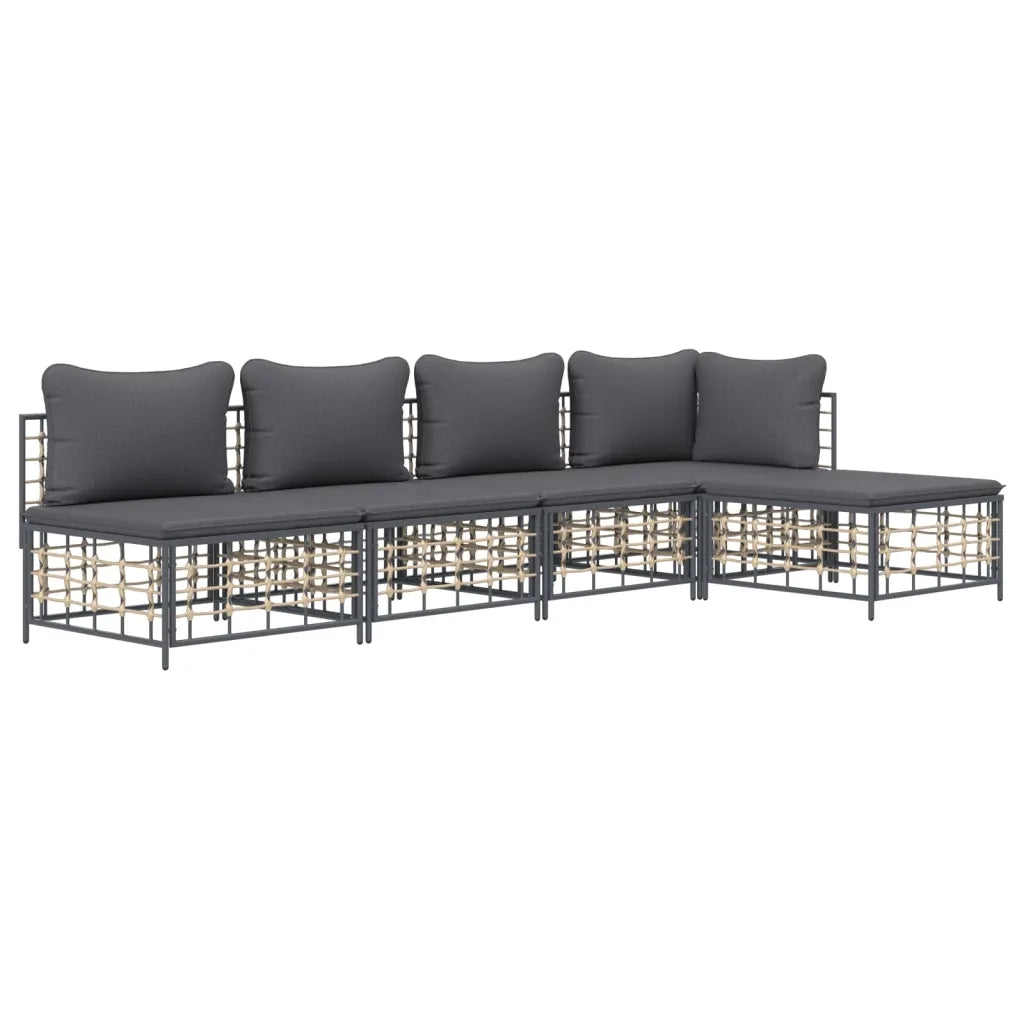 Set Divani da Giardino 5 pz | Set Salotto da Giardino con Cuscini Antracite in Polyrattan
