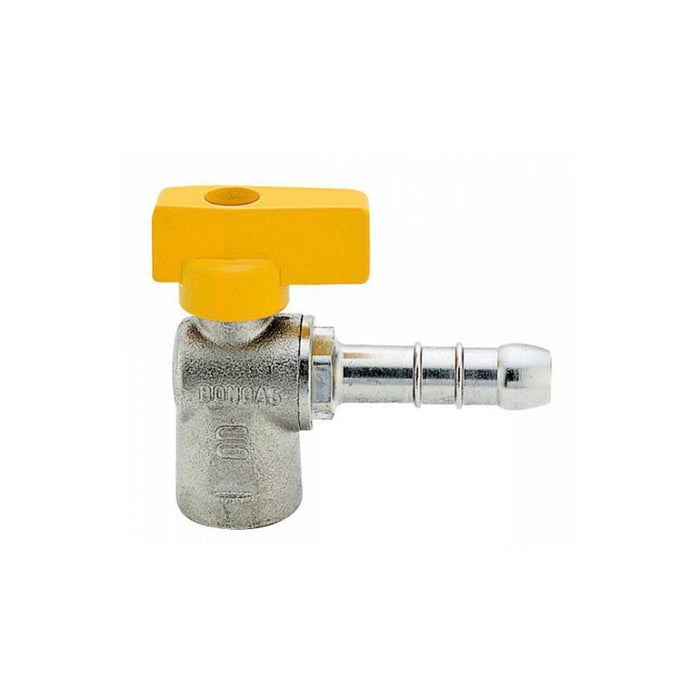 Rubinetto a sfera a squadra femmina con portagomma per gas metano
