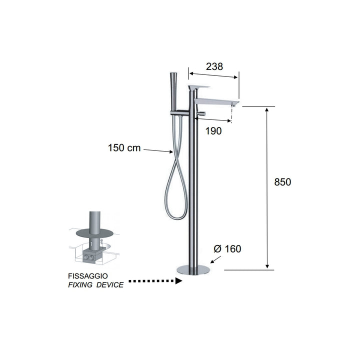 Miscelatore vasca da pavimento con deviatore e kit doccia - serie diva