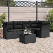 Set Divano da Giardino 6 pz con Cuscini Nero in Polyrattan