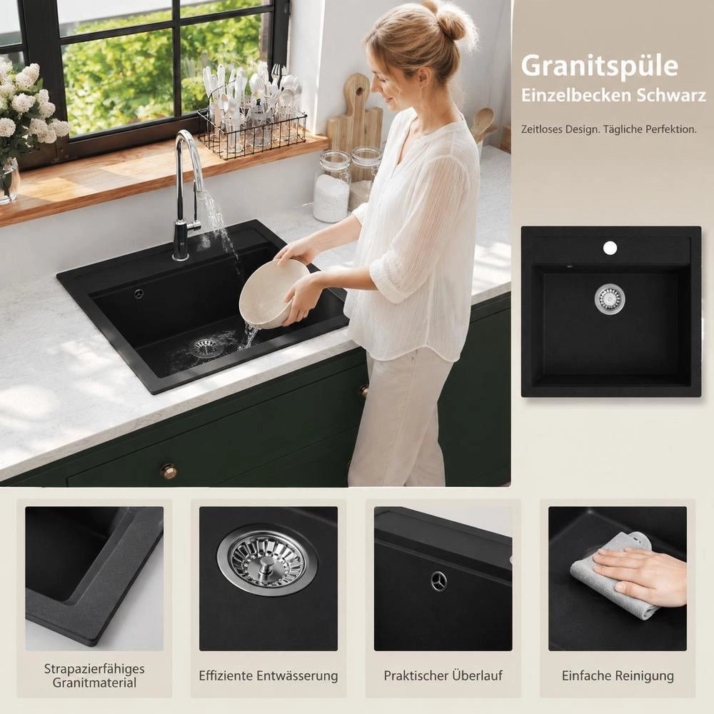 Granite Sink, Single Bowl, Black