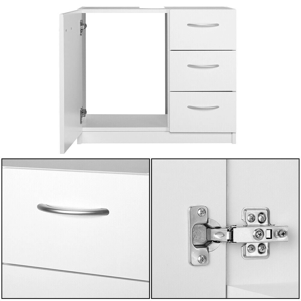 Mobile Mobiletto Armadietto Bagno Lavandino Lavabo Cassetti e Ante Legno Bianco