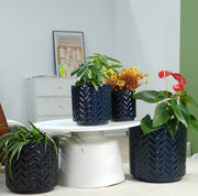 VASI in Ceramica Ø20-38 cm Blu Navy con Foro di Drenaggio, Set da 4 pezzi