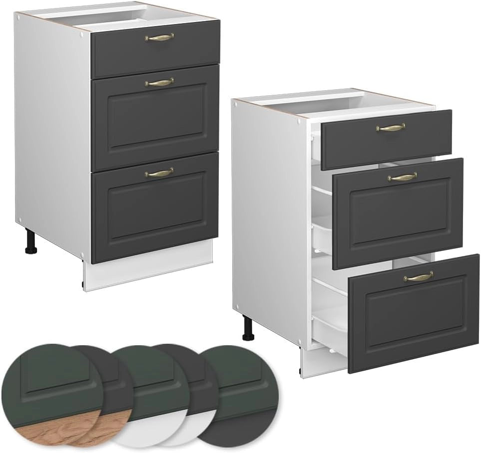 Mobiletto base per cucina Fame-Line, Antracite-oro, 50 cm senza piano di lavoro, per la combinazione con altri moduli della serie Fame-Line