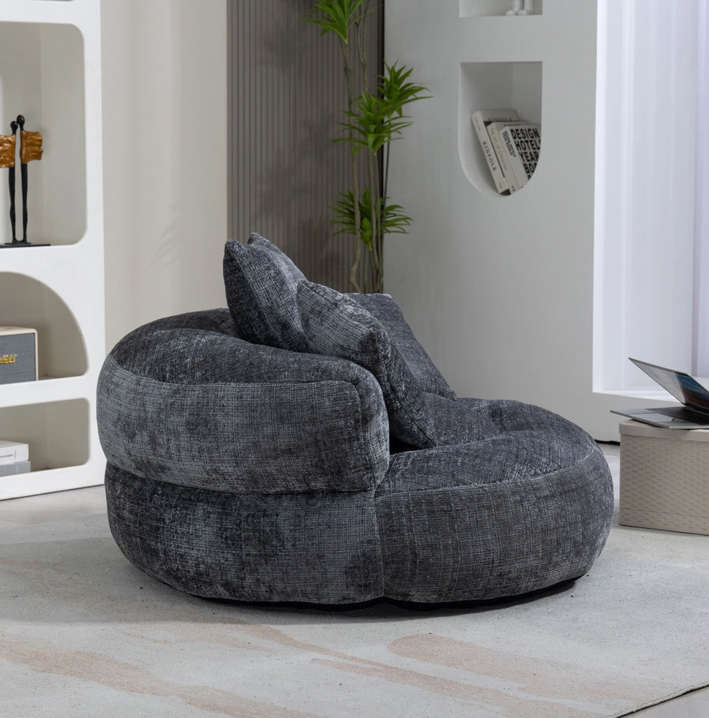 Poltrona sacco lazy sofa in ciniglia grigio 108x108x52 cm; seduta ampia