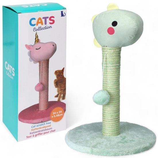 Palo di Krabbata per Gatti 48 cm alto - Giochi di Peluche - Materiale Sisal/Juta - Verde Dinosauro/Rosso Unicorno - Sostiene Krabbata/Giochi - Assemblaggio Facile - Palo di Krabbata