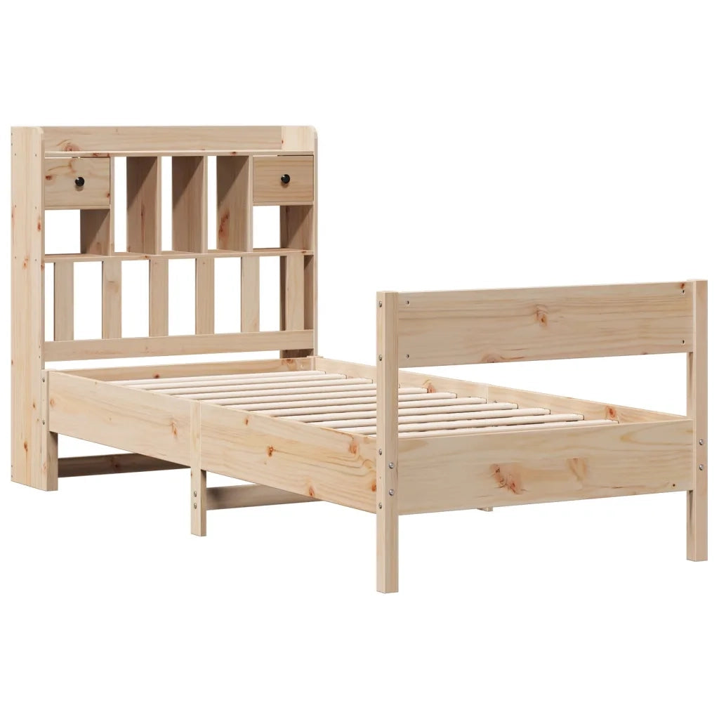 Letto singolo | Letto per adulti | Giroletto con Libreria senza Materasso 75x190 cm in Legno Pino